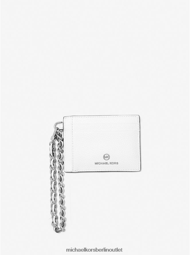 Zubehör de Michael Kors Frauen Kleines Kartenetui aus gekrispeltem Leder mit Kette Optik weiß 404V221668