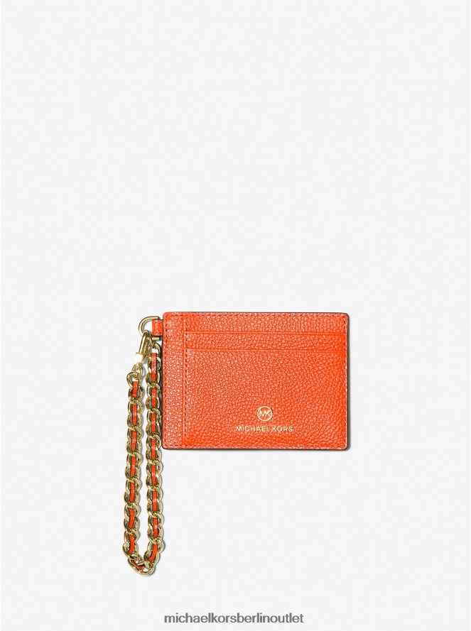 Zubehör de Michael Kors Frauen Kleines Kartenetui aus gekrispeltem Leder mit Kette optisches Orange 404V221651