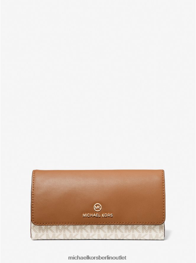 Zubehör de Michael Kors Frauen Großes Logo und dreifach gefaltete Brieftasche aus Leder Vanille/Eichel 404V221695