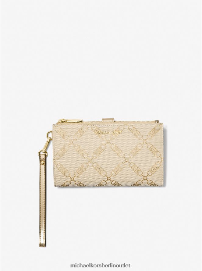 Zubehör de Michael Kors Frauen Adele Smartphone-Geldbörse aus Jacquard mit Empire-Logo in Metallic-Optik blassgold/natur 404V221608