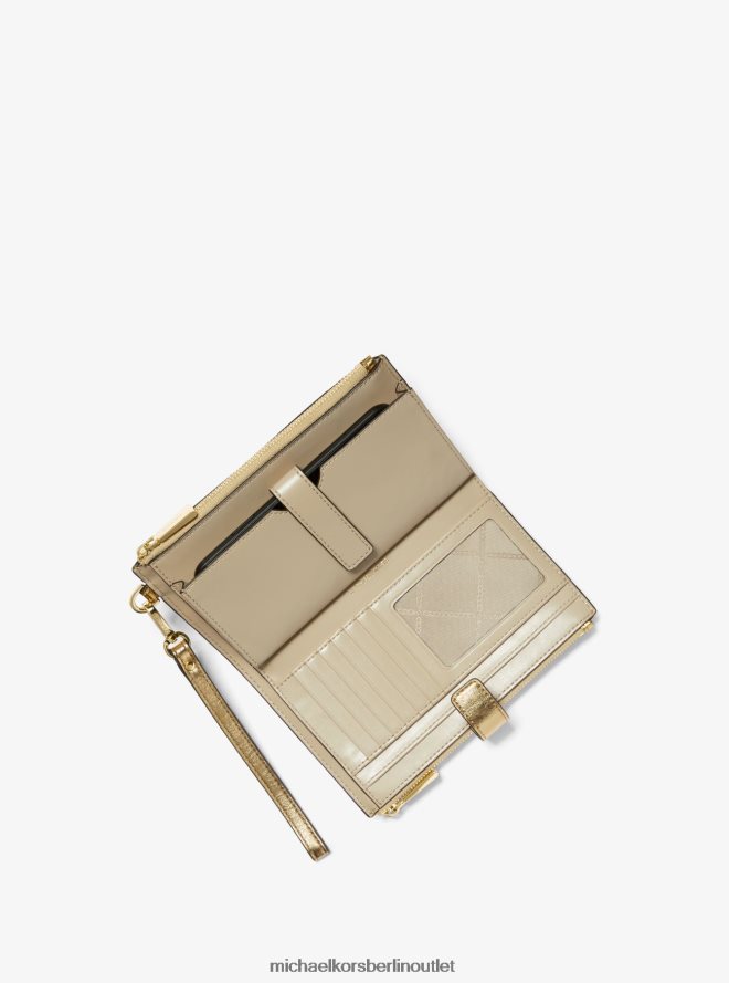 Zubehör de Michael Kors Frauen Adele Smartphone-Geldbörse aus gewebtem Metallic-Leder Weißgold 404V221581