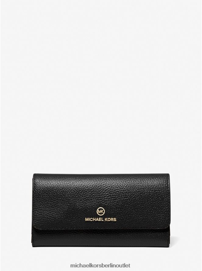 Zubehör de Michael Kors Frauen Große dreifach gefaltete Geldbörse aus gekrispeltem Leder Schwarz 404V221607