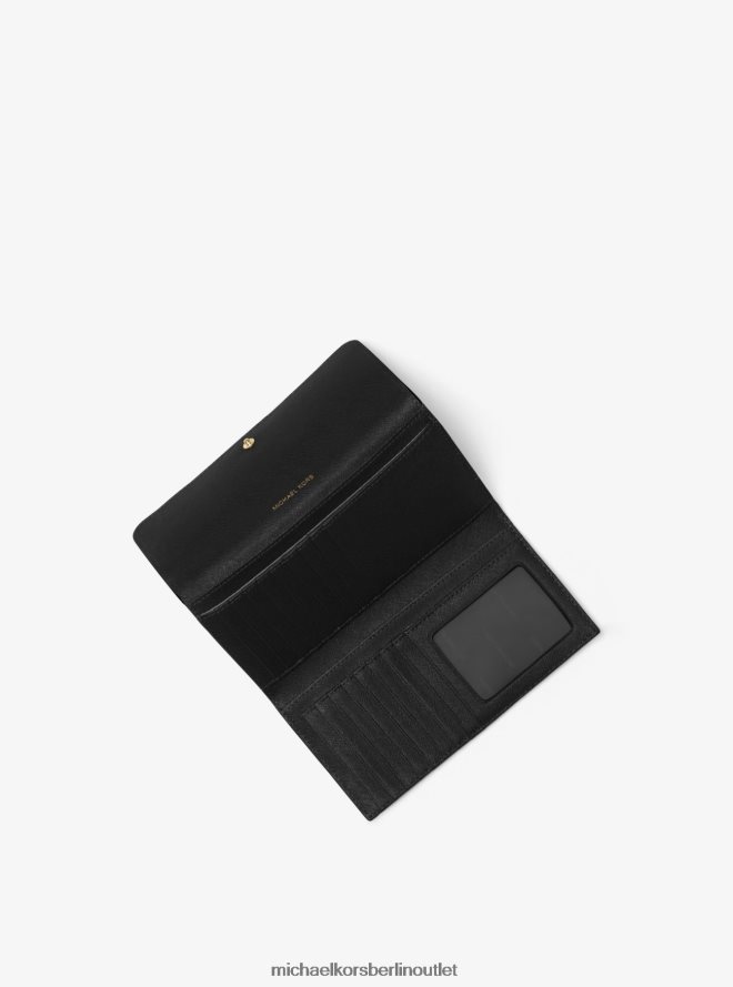 Zubehör de Michael Kors Frauen Große dreifach gefaltete Geldbörse aus gekrispeltem Leder Schwarz 404V221607