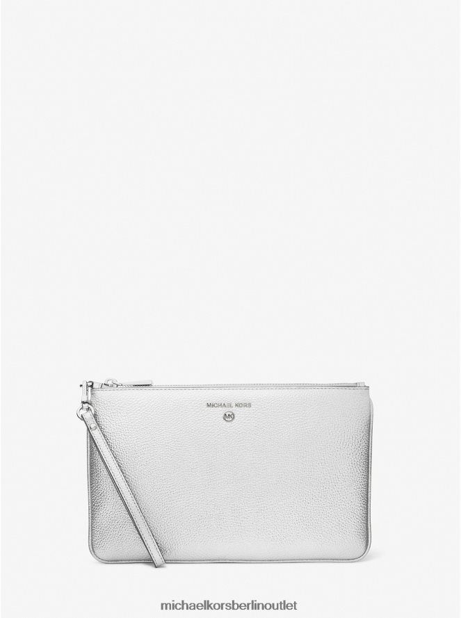 Zubehör de Michael Kors Frauen Großes Armband aus genarbtem Metallic-Leder Silber 404V221589