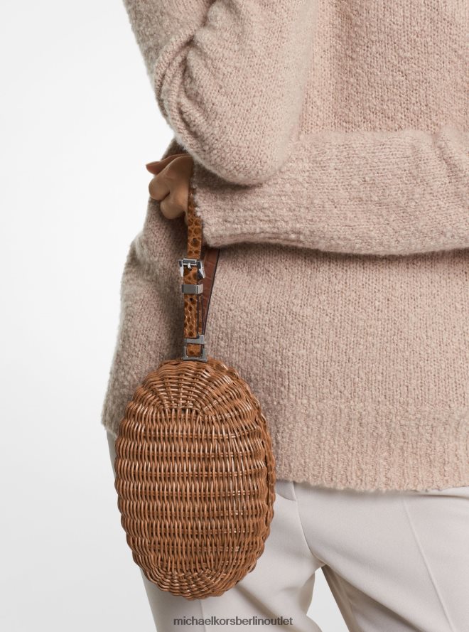 Zubehör de Michael Kors Frauen Kollektion Gramercy-Minaudiere aus Rattan und Leder mit Krokodilprägung Kastanie 404V221631