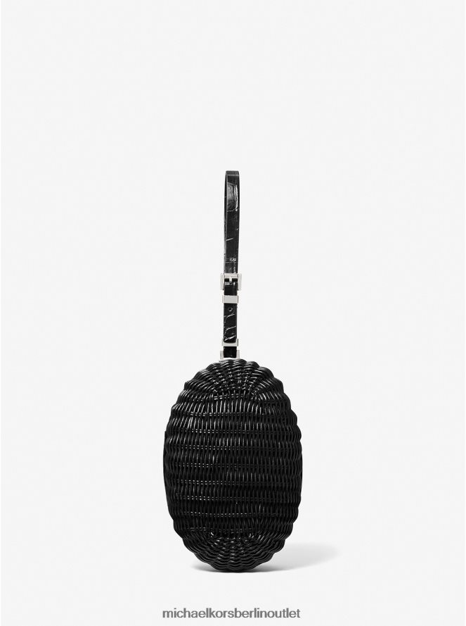Zubehör de Michael Kors Frauen Kollektion Gramercy-Minaudiere aus Rattan und Leder mit Krokodilprägung Schwarz 404V221637