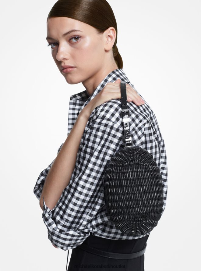 Zubehör de Michael Kors Frauen Kollektion Gramercy-Minaudiere aus Rattan und Leder mit Krokodilprägung Schwarz 404V221637