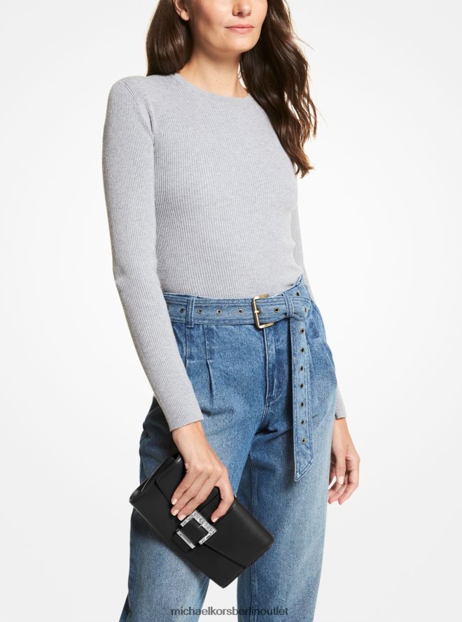 Zubehör de Michael Kors Frauen Penelope mittelgroße Lederclutch Schwarz 404V221518