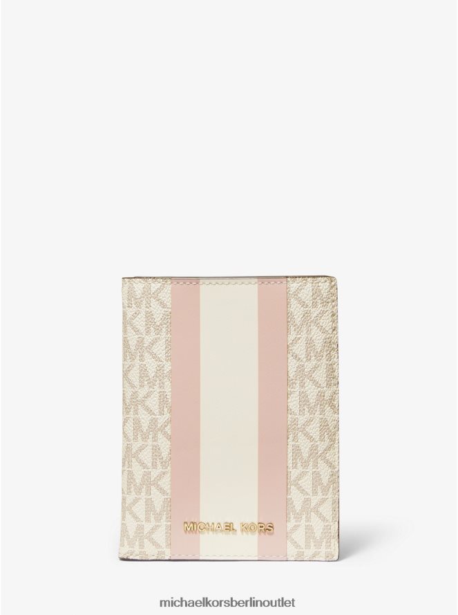Zubehör de Michael Kors Frauen Bedford Travel mittelgroßes Reisepass-Portemonnaie mit Logostreifen Vanille/Zartrosa 404V221545