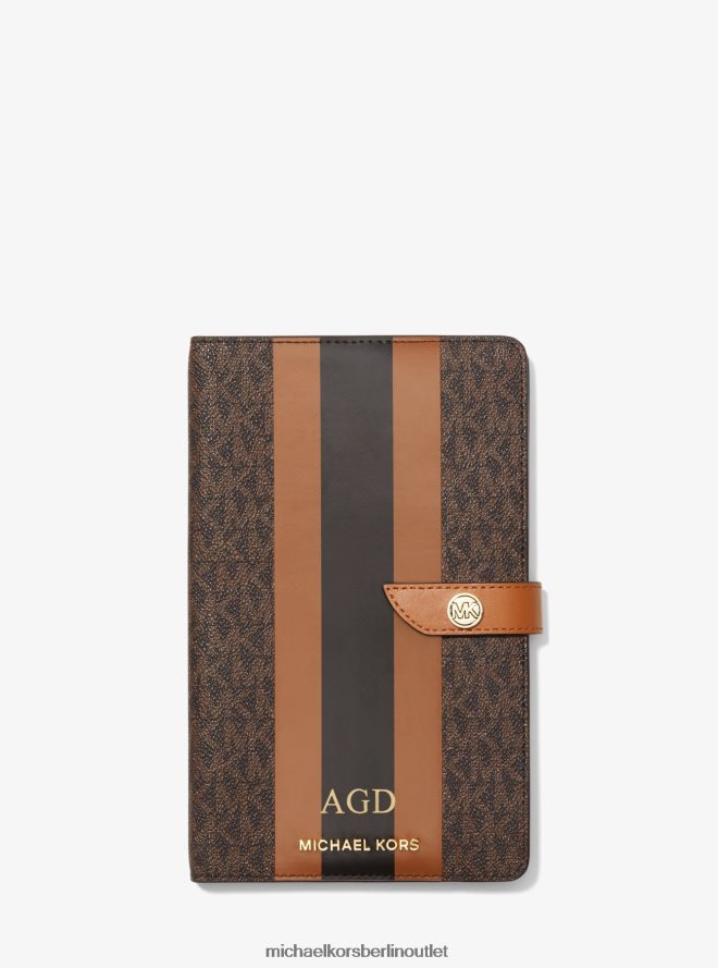 Zubehör de Michael Kors Frauen Mittelgroßes Notizbuch mit Logostreifen Brn/Eichel 404V221548