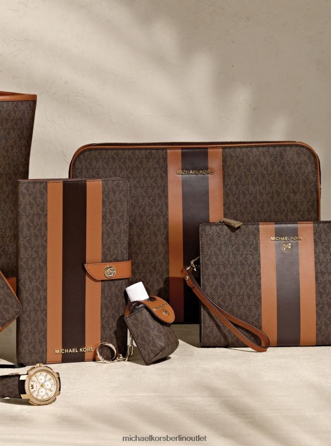 Zubehör de Michael Kors Frauen Mittelgroßes Notizbuch mit Logostreifen Brn/Eichel 404V221548