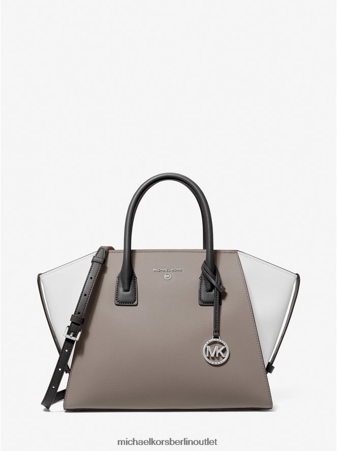 Zubehör de Michael Kors Frauen Große Avril-Umhängetasche aus gekrispeltem Leder mit Reißverschluss oben in Colour-Block-Optik pgry/opt/blk 404V221447