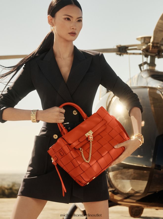 Zubehör de Michael Kors Frauen Hamilton Legacy große Umhängetasche aus gewebtem Leder mit Gürtel optisches Orange 404V221398