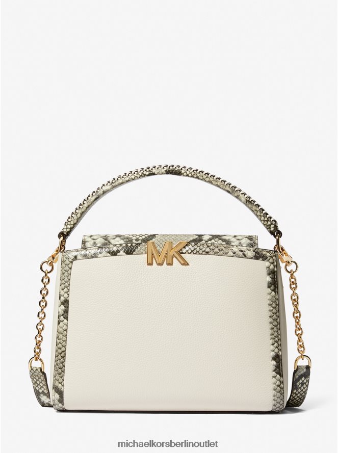 Zubehör de Michael Kors Frauen Karlie mittelgroße Ledertasche mit Kieselstein- und Schlangenprägung Es ist Sahne 404V221440