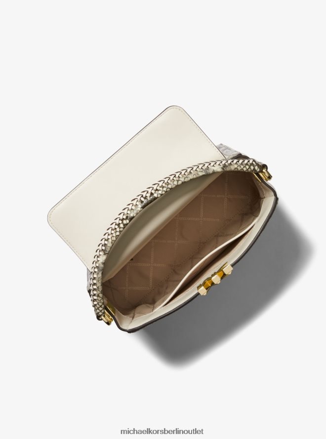 Zubehör de Michael Kors Frauen Karlie mittelgroße Ledertasche mit Kieselstein- und Schlangenprägung Es ist Sahne 404V221440
