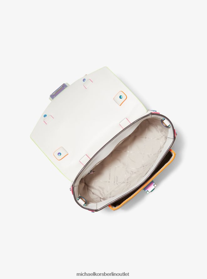 Zubehör de Michael Kors Frauen Manhattan-Umhängetasche aus mittelgroßem Leder mit Kontrastbesatz Optik weiß 404V221432