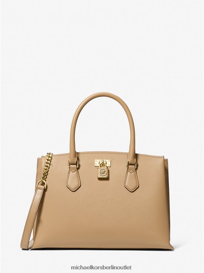 Zubehör de Michael Kors Frauen Rubinrote mittelgroße Umhängetasche aus Saffiano-Leder Kamel 404V221482