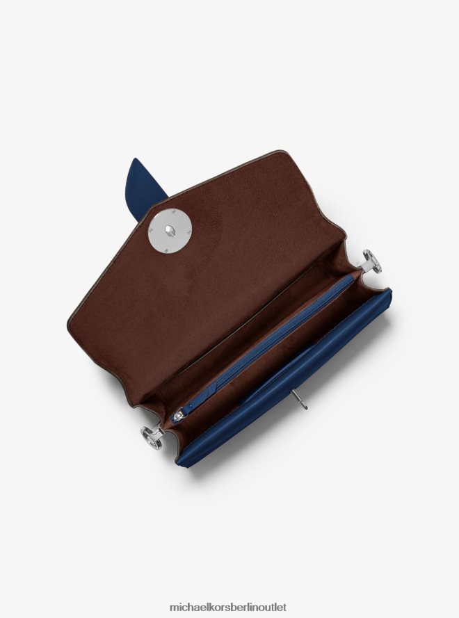 Zubehör de Michael Kors Frauen Greenwich mittelgroße Umhängetasche aus Saffiano-Leder mit Nieten Flussblau 404V221336