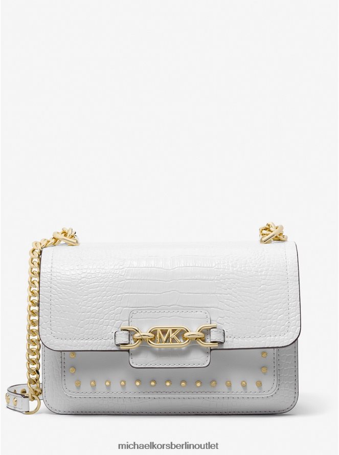 Zubehör de Michael Kors Frauen Große Umhängetasche aus meliertem Leder mit Krokodilprägung und Nieten Optik weiß 404V221307