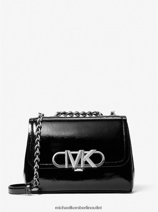 Zubehör de Michael Kors Frauen Mittelgroße Parker-Umhängetasche aus Lackleder in Knitteroptik Schwarz 404V221333