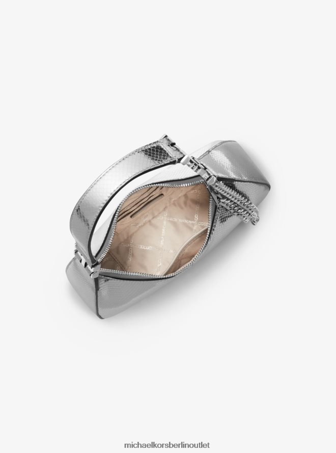 Zubehör de Michael Kors Frauen Piper – Kleine Umhängetasche aus Leder mit Metallic-Schlangenprägung Silber 404V221315