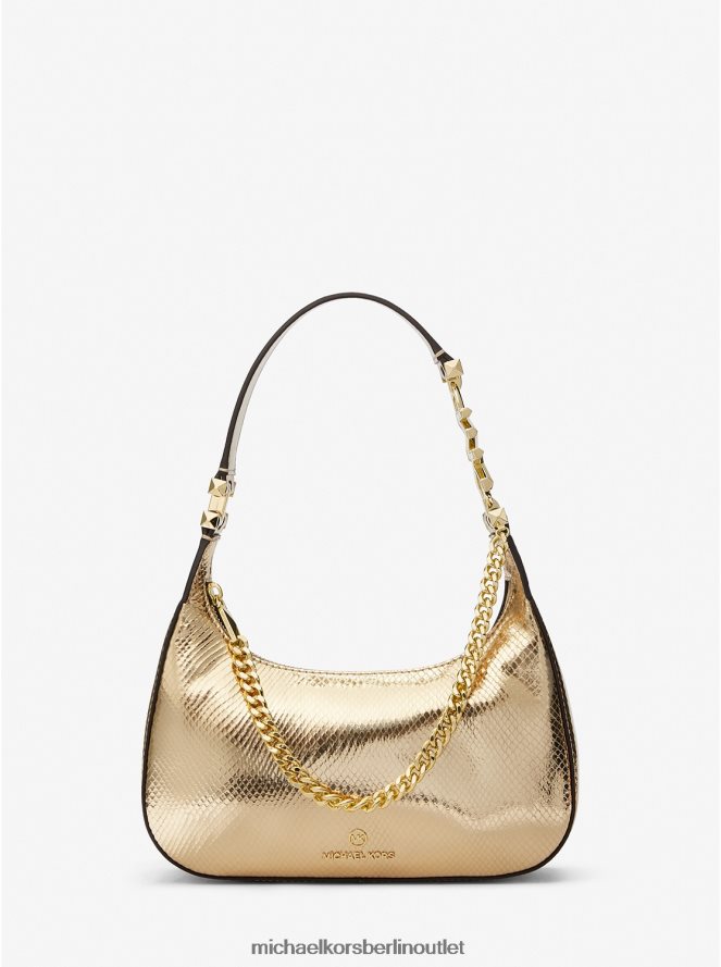 Zubehör de Michael Kors Frauen Piper – Kleine Umhängetasche aus Leder mit Metallic-Schlangenprägung Weißgold 404V221317