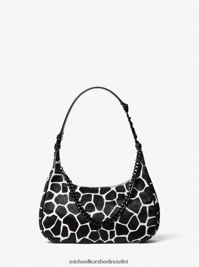 Zubehör de Michael Kors Frauen Schultertasche „Piper“ aus Kalbshaar mit kleinem Animal-Print Schwarz-Weiss 404V221311