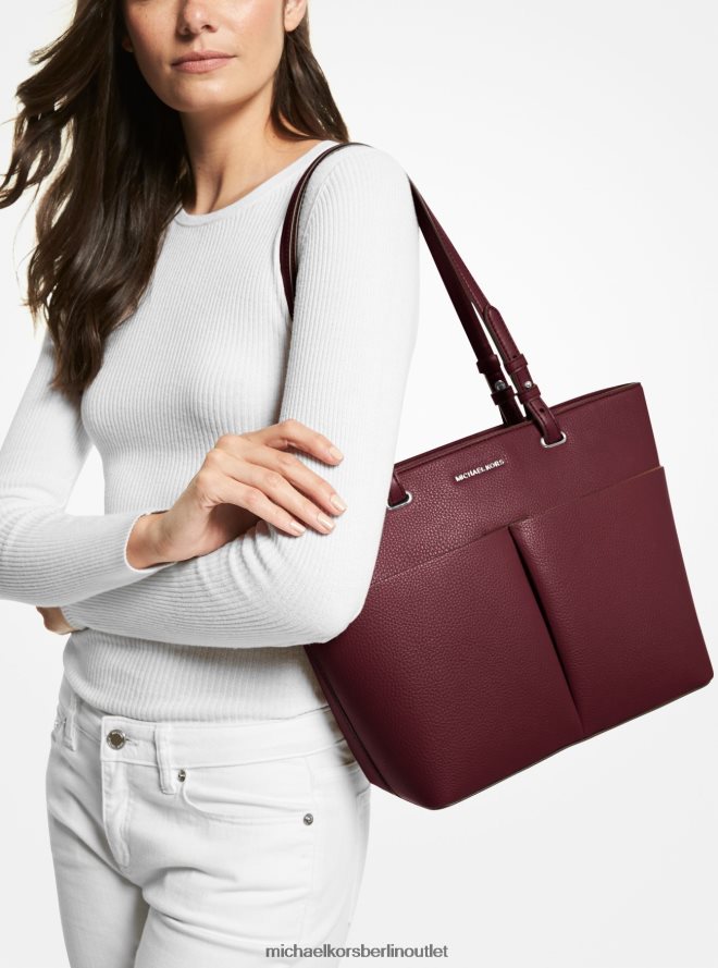Zubehör de Michael Kors Frauen Bedford mittelgroße Tragetasche aus genarbtem Kunstleder Merlot 404V221162