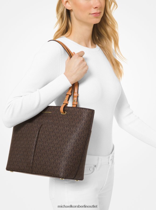 Zubehör de Michael Kors Frauen Bedford mittelgroße Tragetasche mit Logo Brn/Eichel 404V221173
