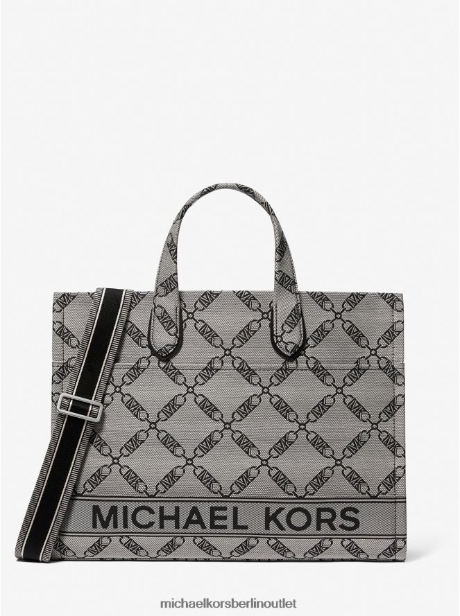 Zubehör de Michael Kors Frauen Gigi große Jacquard-Einkaufstasche mit Empire-Logo natur/schwarz 404V221155