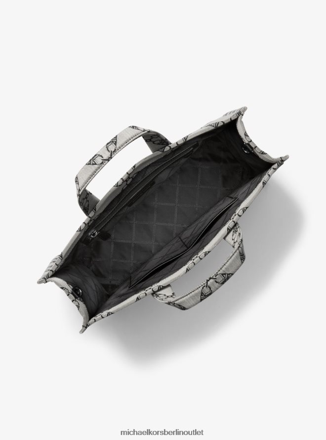 Zubehör de Michael Kors Frauen Gigi große Jacquard-Einkaufstasche mit Empire-Logo natur/schwarz 404V221155