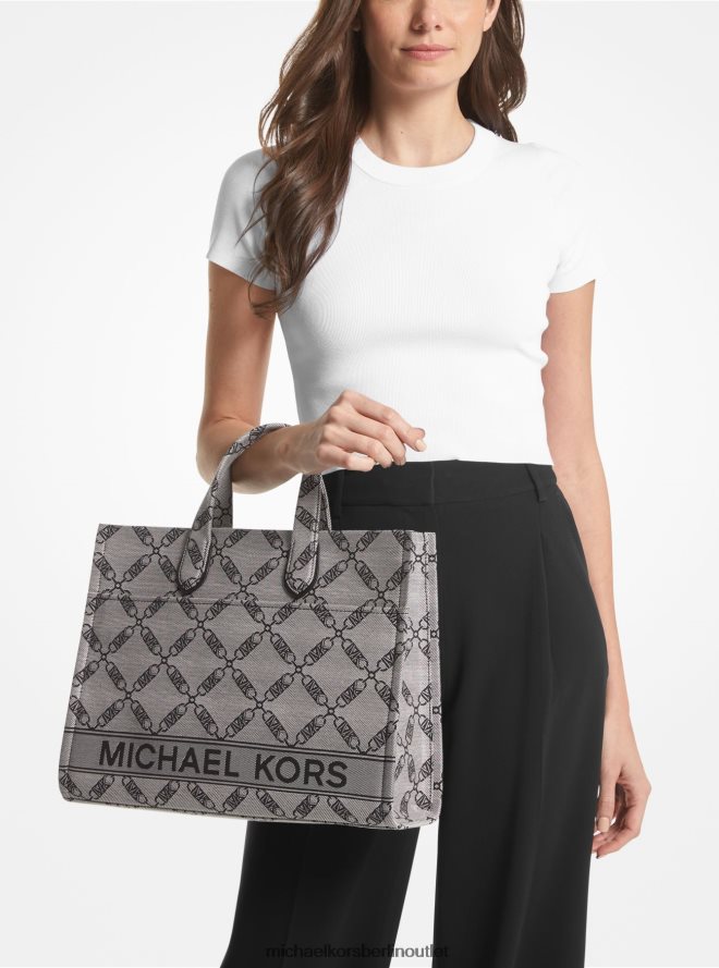 Zubehör de Michael Kors Frauen Gigi große Jacquard-Einkaufstasche mit Empire-Logo natur/schwarz 404V221155
