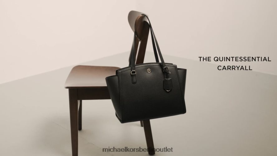 Zubehör de Michael Kors Frauen Große Chantal-Einkaufstasche aus genarbtem Leder Schwarz 404V221165