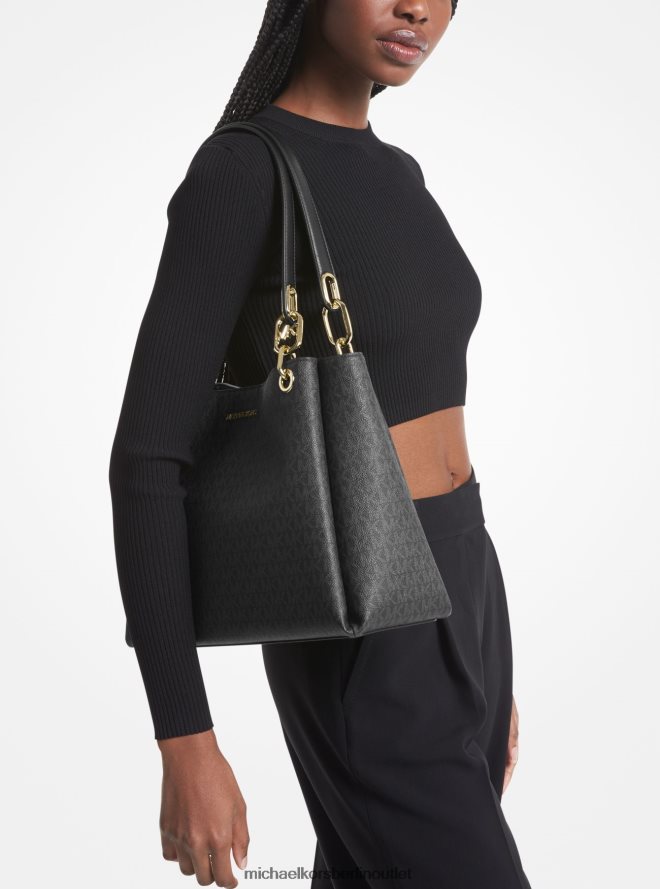 Zubehör de Michael Kors Frauen Große Trisha-Umhängetasche mit Logo Schwarz 404V221138