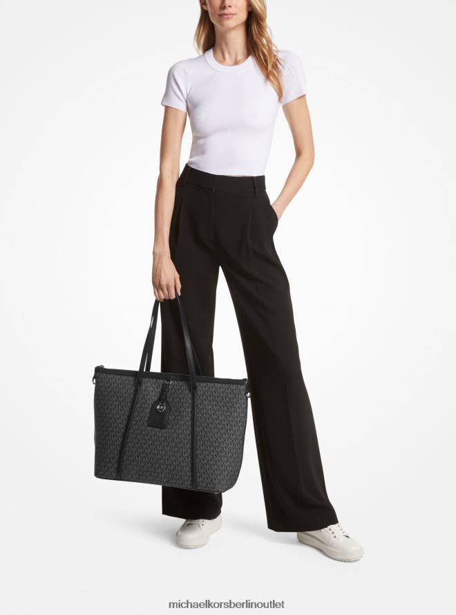 Zubehör de Michael Kors Frauen Heritage-Einkaufstasche mit großem Logo Schwarz-Weiss 404V221178