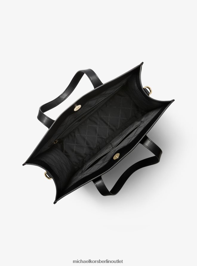 Zubehör de Michael Kors Frauen Kempner-Einkaufstasche mit großem Logo und Streifen schwarz/kamel 404V221084