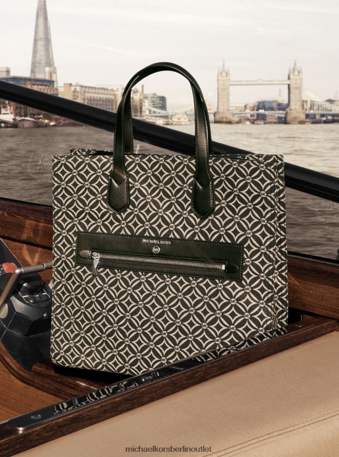 Zubehör de Michael Kors Frauen Kempner-Jacquard-Einkaufstasche mit großem Logo schwarz/hellcreme 404V221088