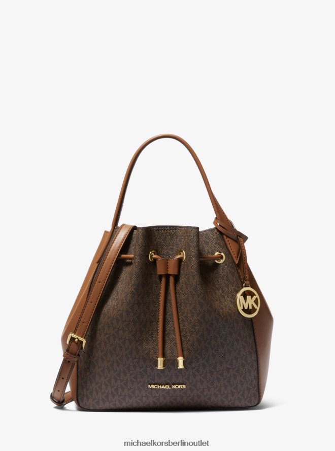 Zubehör de Michael Kors Frauen Phoebe große zweifarbige Logo-Beuteltasche braun 404V221127