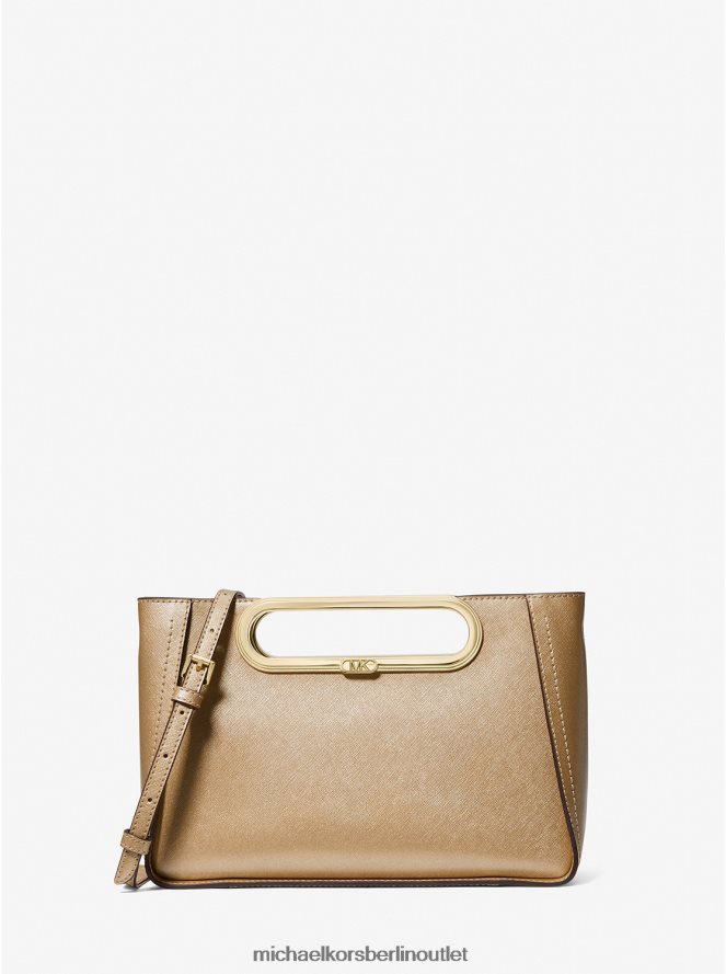 Zubehör de Michael Kors Frauen Große, umwandelbare Umhängetasche aus metallischem Saffiano-Leder von Chelsea Weißgold 404V22762