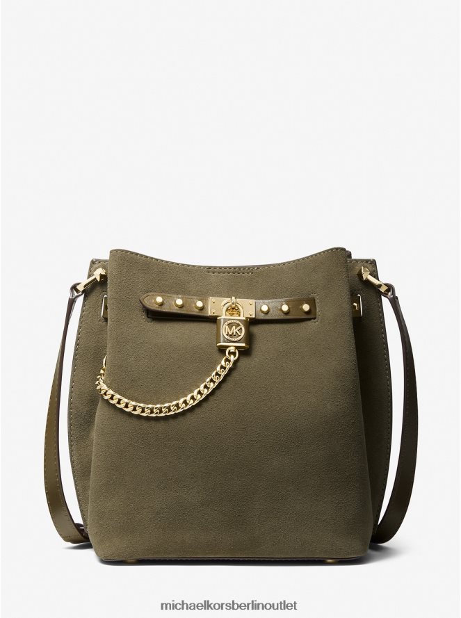 Zubehör de Michael Kors Frauen Hamilton Legacy mittelgroße Messenger-Tasche aus Wildleder Olive 404V22919