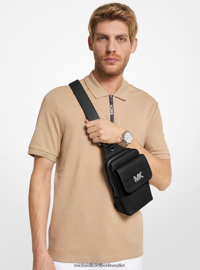 Zubehör de Michael Kors Frauen Hudson-Schultertasche aus genarbtem Leder Schwarz 404V22800