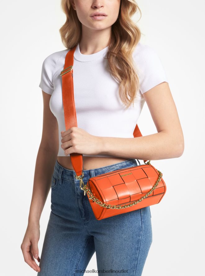 Zubehör de Michael Kors Frauen Kleine Umhängetasche „Jet Set“ aus gewebtem Leder optisches Orange 404V22879
