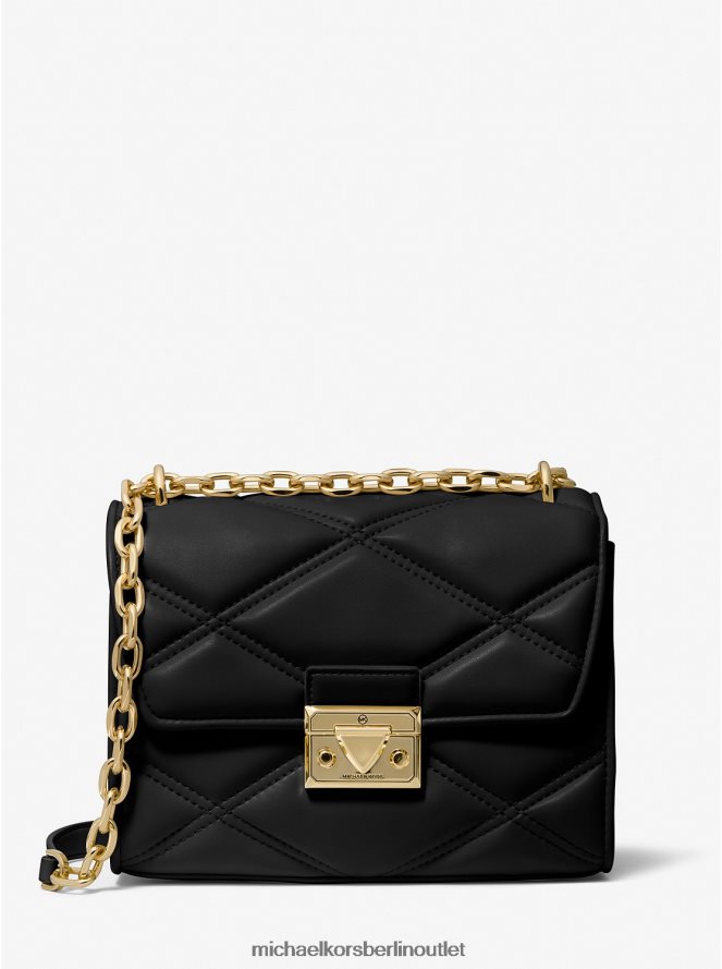 Zubehör de Michael Kors Frauen Kleine Umhängetasche „Serena“ aus gestepptem Kunstleder Schwarz 404V22780