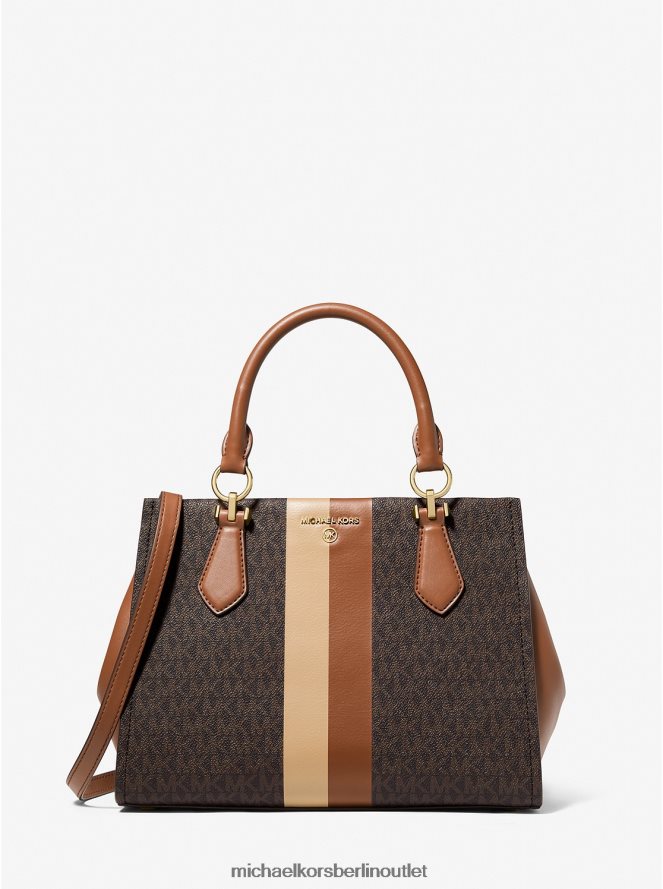 Zubehör de Michael Kors Frauen Marilyn mittelgroße Umhängetasche mit Logostreifen braun/Gepäck 404V22829