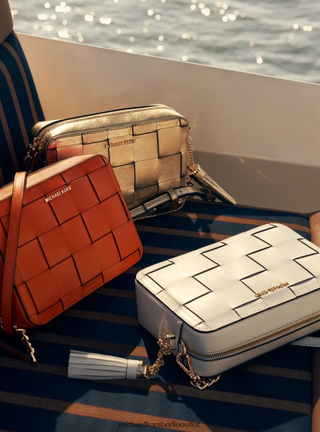 Zubehör de Michael Kors Frauen Mittelgroße Umhängetasche „Ginny“ aus gewebtem Leder Optik weiß 404V22641