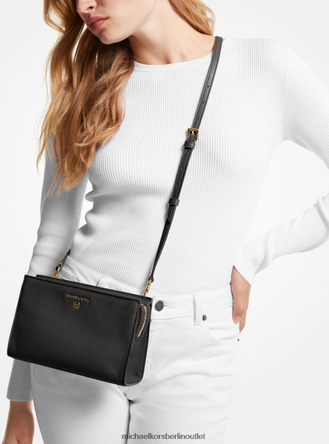 Zubehör de Michael Kors Frauen Mittelgroße Umhängetasche „Valerie“ aus gekrispeltem Leder Schwarz 404V22915