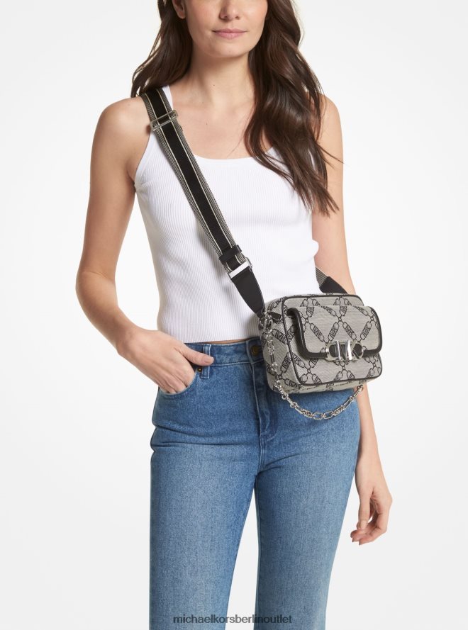 Zubehör de Michael Kors Frauen Parker mittelgroße Umhängetasche aus Jacquard mit Empire-Logo natur/schwarz 404V22842