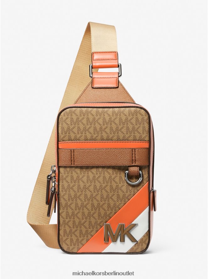 Zubehör de Michael Kors Frauen Umhängetasche mit Hudson-Logostreifen Aprikose 404V22805