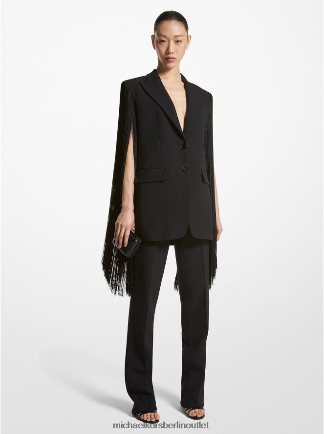 Kleidung de Michael Kors Frauen Kollektion: Doppelter Blazer aus Crêpe-Zobel mit Fransen Schwarz 404V223402