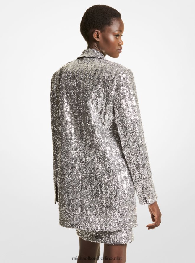 Kleidung de Michael Kors Frauen Kollektion paillettenbesetzter Boyfriend-Blazer aus Doppelkrepp-Zobel Silber 404V223608